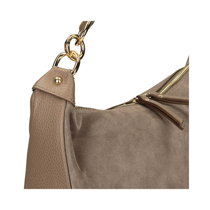 Suede handbag , beige natural leather