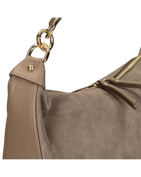 Suede handbag , beige natural leather