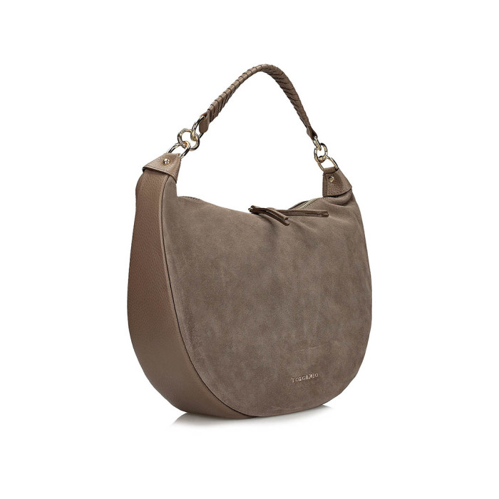 Suede handbag , beige natural leather