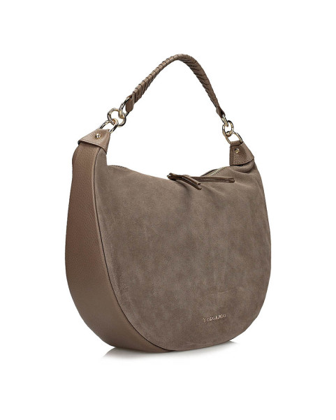 Suede handbag , beige natural leather