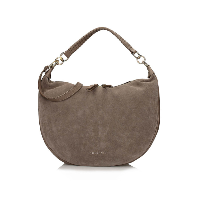 Suede handbag , beige natural leather