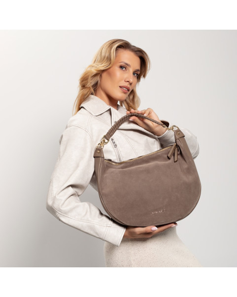 Suede handbag , beige natural leather