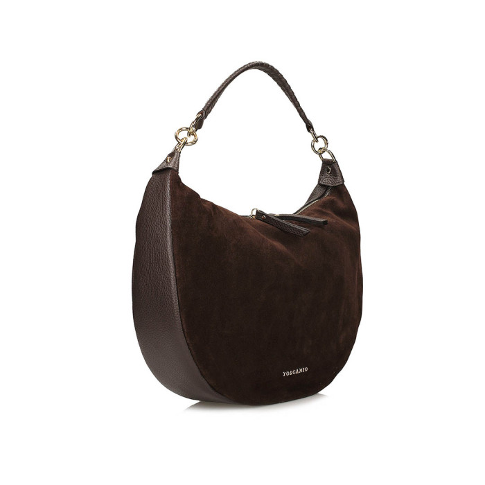 Suede handbag , brown natural leather