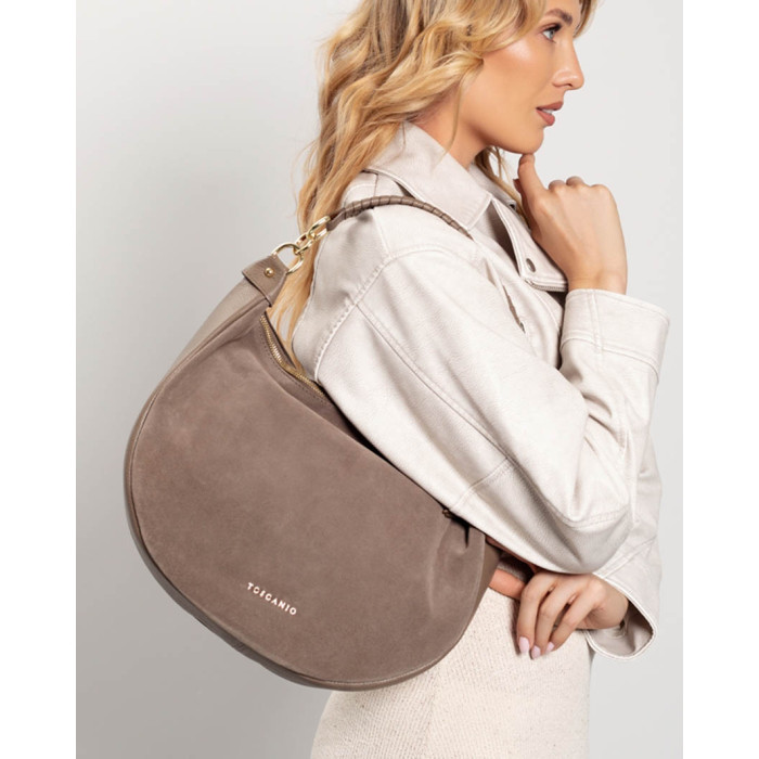 Suede handbag , brown natural leather
