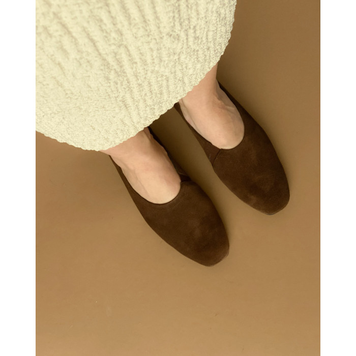 Brązowe baleriny damskie ROSA skóra welurowa