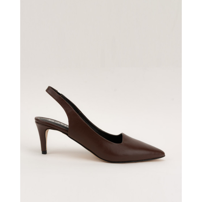 Brązowe Czółenka odkryte Moira, skóra naturalna