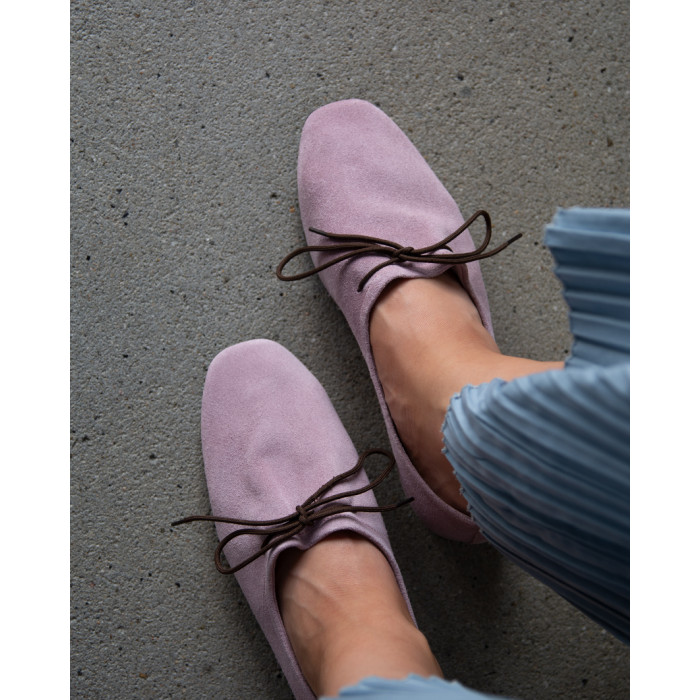 Różowe baleriny MAYA skóra welurowa