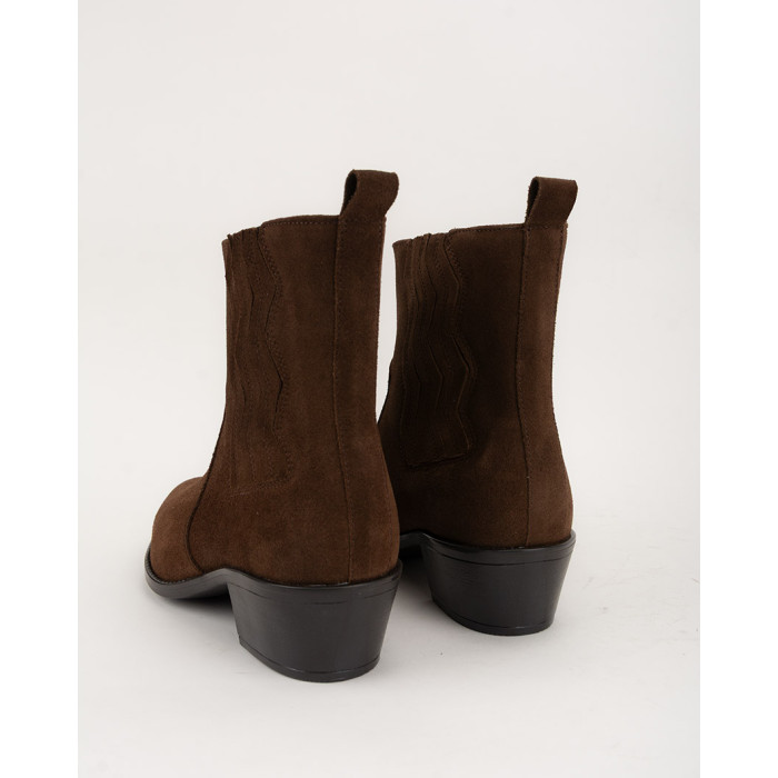 Brown velour cowboy boots with low heel