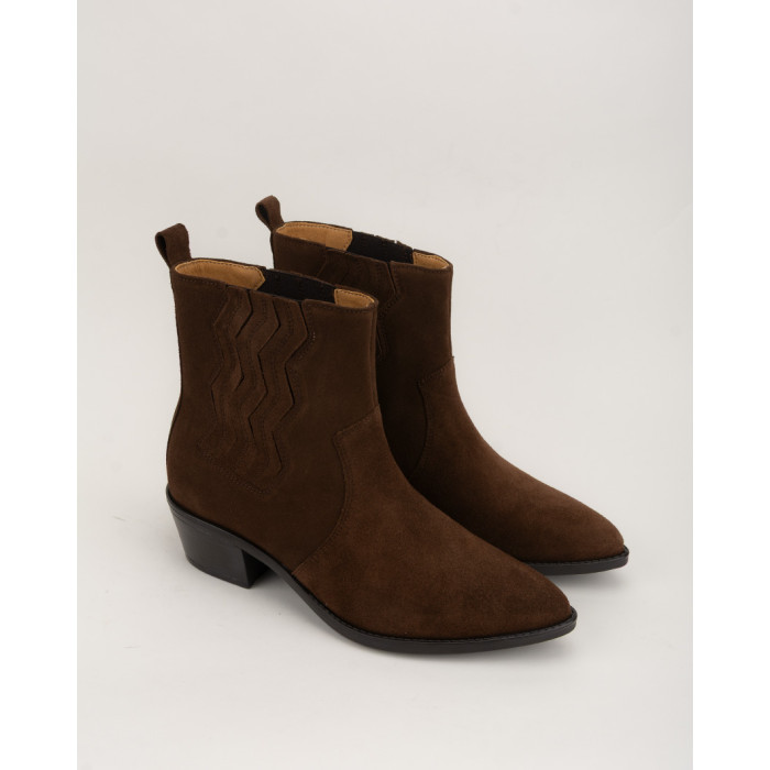 Brown velour cowboy boots with low heel