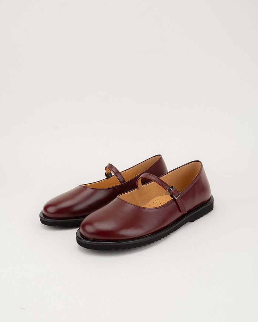 Bordowe baleriny barefoot BELA, skóra naturalna