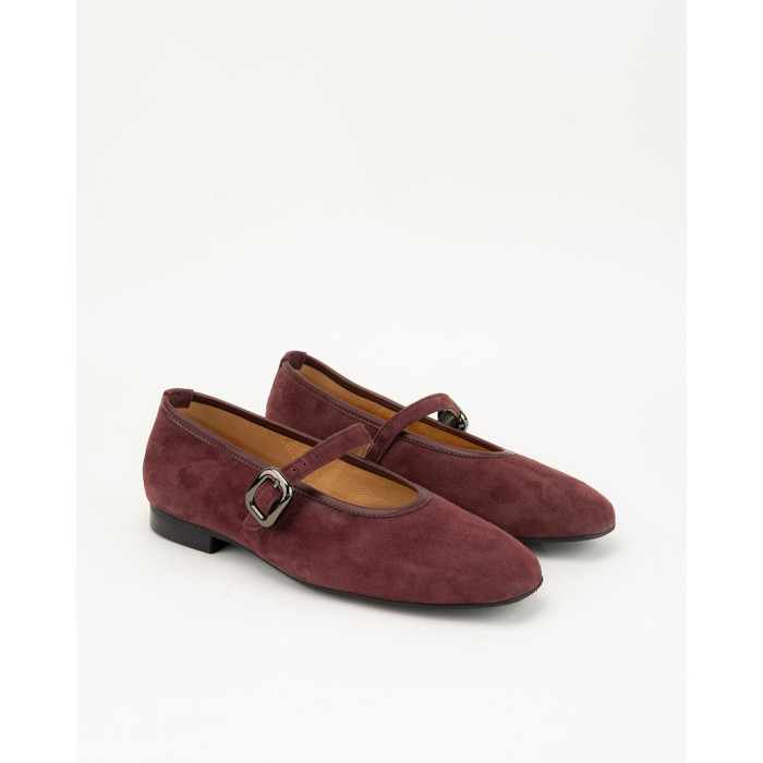 Bordowe baleriny POLA, skóra naturalna zamsz