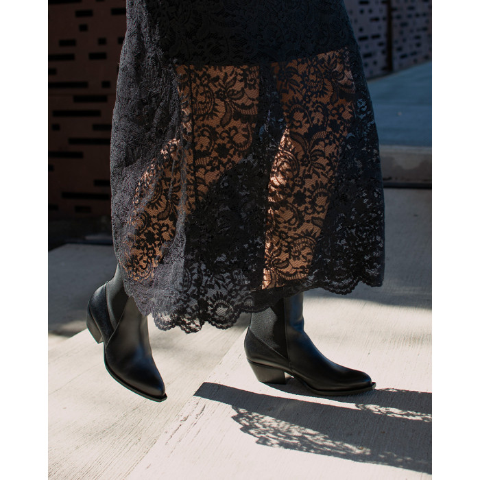 Black classic leather boots with low heel