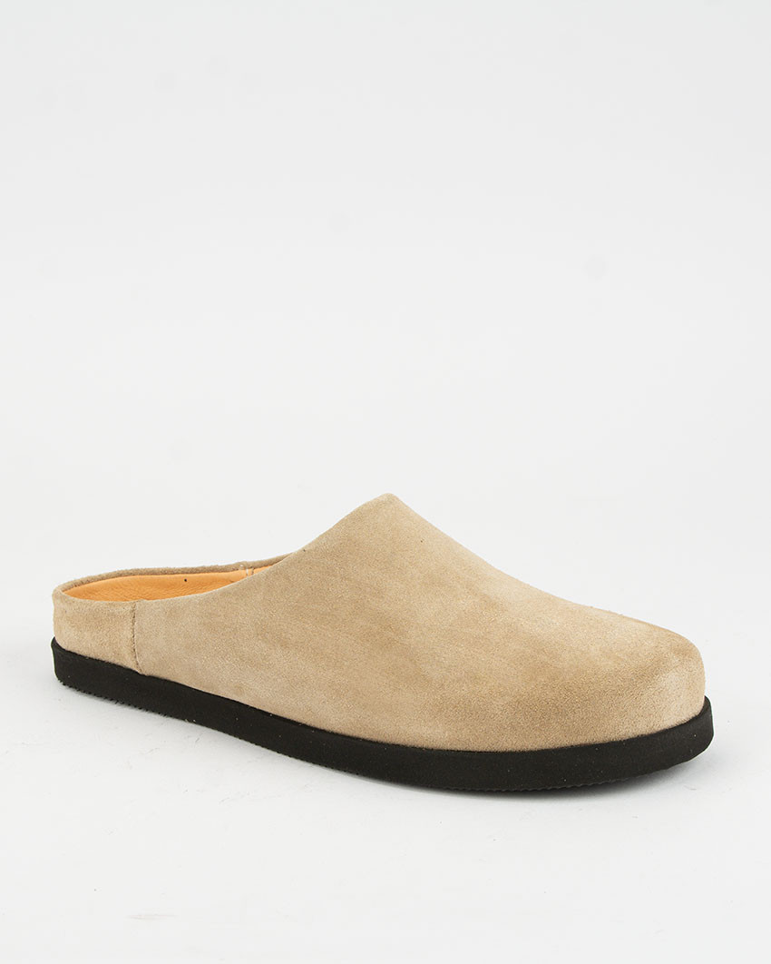 Black suede closed-toe slides